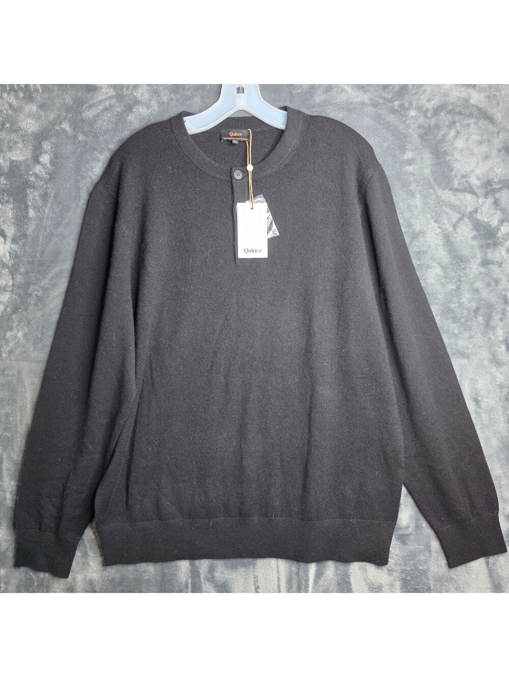 Quince Mongolian Cashmere Henley Sweater Mens XL Black ZJSA001 NWT